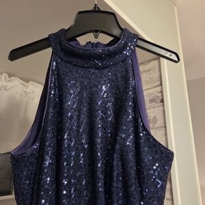 Sparkling Navy Sequin Halter Dress
